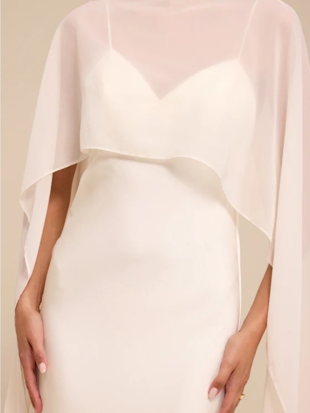 Elegant White Cape Evening Dress - Womens Formal Gown - Picture 6 of 7